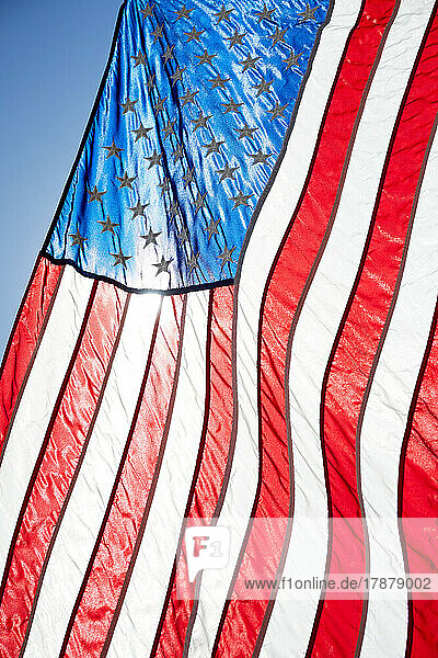 Close-up of American flag in sunlight