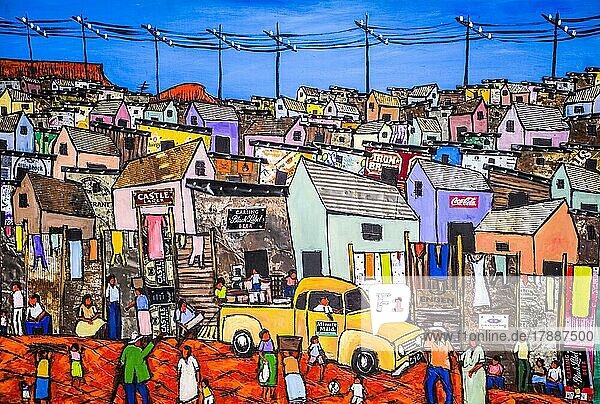 Farbenfrohe Gemälde von Kapstadt  Greenmarket Square  der wohl bekannteste Flohmarkt von Kapstadt  Kapstadt  Westkap  Südafrika