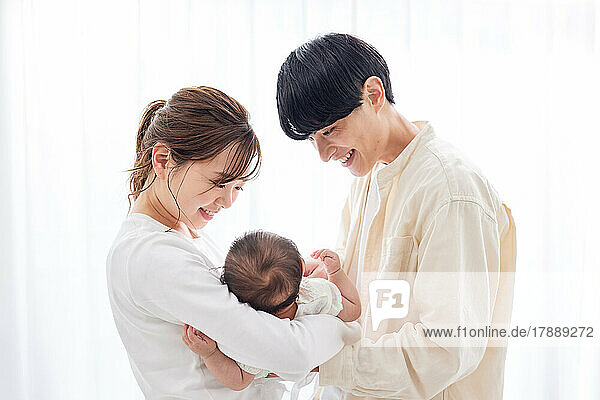 Japanese newborn with mother and father