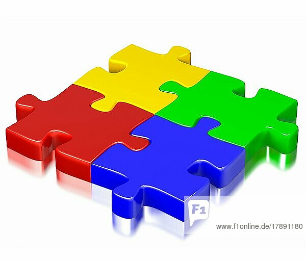 Business  Teamarbeit  Partnerschaft  Kommunikation Zusammenarbeit Corporate-Konzept: Farbe rot  blau  grün und gelb Puzzle-Puzzleteile vor weißem Hintergrund
