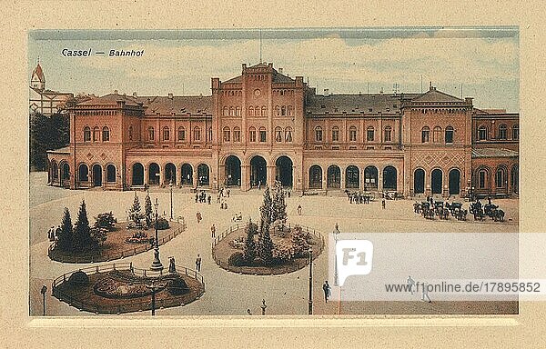 Railway station in Kassel  Hesse  Germany  view from ca 1910  digital reproduction of a public domain postcard  Europe