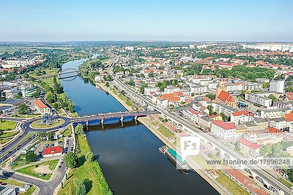 Aerial view of Landsberg an der Warthe town on the river in Gorzów Wielkopolski  Poland  Europe