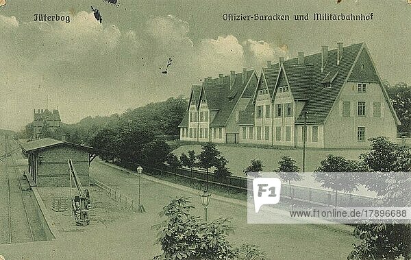 Offizierbaracken and military railway station in Jüterbog  now district of Teltow-Fläming  Brandenburg  Germany  view from c. 1910  digital reproduction of a public domain postcard  Europe