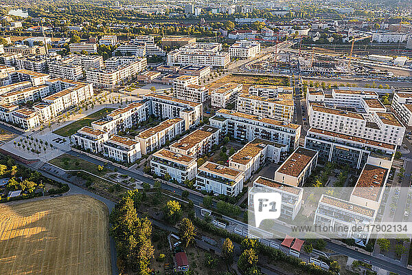 Germany  Baden-Wurttemberg  Heidelberg  Aerial view of passive house settlement Bahnstadt