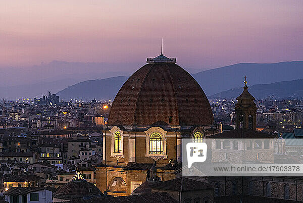 Italy  Tuscany  Florence  Dome of Cappella dei Principi at dusk