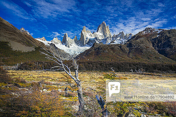 Panoramablick auf den Berg Fitz Roy  Nationalpark Los Glaciares  UNESCO-Weltkulturerbe  Patagonien  Argentinien  Südamerika