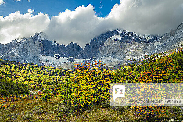 Mountains around Valle Frances (Valle del Frances) in autumn  Torres del Paine National Park  Patagonia  Chile  South America