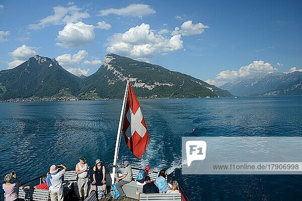 Navigation on Lake Thun with Mount Niederhorn (1963 m)  Bernese Oberland  Canton Bern  Switzerland  Europe
