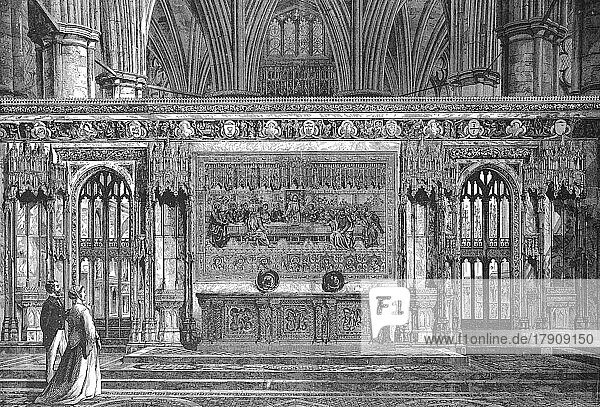 The new altar in Westminster Abbey in 1869  England  Historic  digitally restored reproduction of a 19th century original