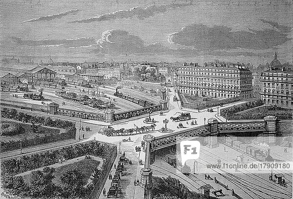 Paris im Jahre 1869  La Place de LEuropa  Europaplatz und der Westbahnhof  Frankreich  Historisch  digital restaurierte Reproduktion einer Originalvorlage aus dem 19. Jahrhundert  genaues Originaldatum nicht bekannt  Europa