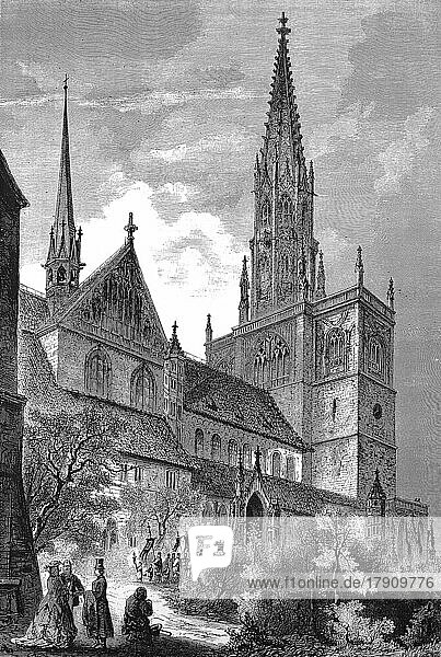 Die Kathedrale  Konstanzer Münster oder Münster Unserer Lieben Frau  von Konstanz im Jahre 1869  Deutschland  Historisch  digital restaurierte Reproduktion einer Vorlage aus dem 19. Jahrhundert  Europa
