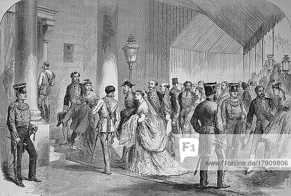 Members of the English High Nobility Bidding Farewell to Their British Majesties Before Their Departure to the Continent  1869  Historic  digitally restored reproduction of a 19th century original