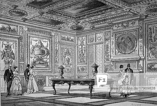 Das Kabinett von Sully  Arsenal  Schloss Sully-sur-Loire  Loire Tal  1869  Frankreich  Historisch  digital restaurierte Reproduktion einer Originalvorlage aus dem 19. Jahrhundert  genaues Originaldatum nicht bekannt  Europa