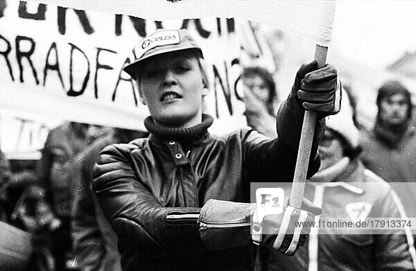 About 1  500 motorbike riders rallied against a drastic increase in motorbike insurance premiums in Bonn  Germany  on 11/12/76  Europe