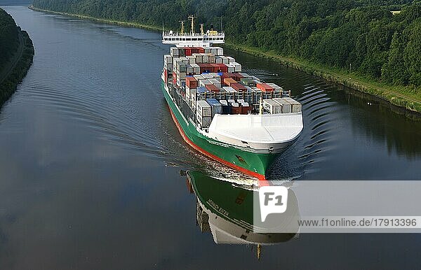 Container ship in the Kiel Canal  Germany  Europe