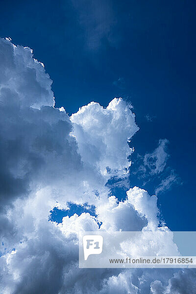 Puffy cumulus clouds against blue sky