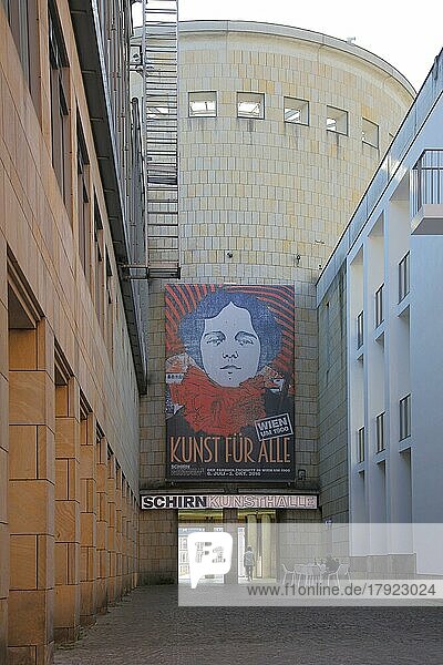 Passage zur Schirn Kunsthalle mit Banner und Inschrift Kunst für alle  Altstadt  Main  Frankfurt  Hessen  Deutschland  Europa