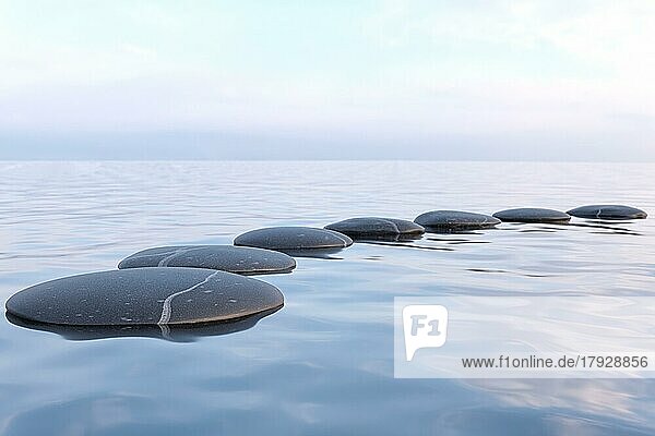 Zen-Steine im Wasser mit Reflexion  Frieden Meditation Entspannung Konzept