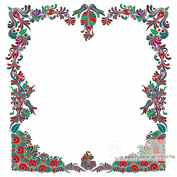 Ungarische Volksstil floralen Rahmen über weißem Hintergrund mit Kopie Raum