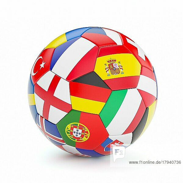 Fußball Fußball mit Europa Länder europäische Flaggen vor weißem Hintergrund