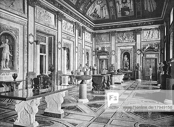 Historisches Foto (ca 1880) der Villa Borghese Pinciana innen  Museum  Skulpturen  Rom  Italien  Historisch  digital restaurierte Reproduktion einer Originalvorlage aus dem 19. Jahrhundert  genaues Originaldatum nicht bekannt  Europa
