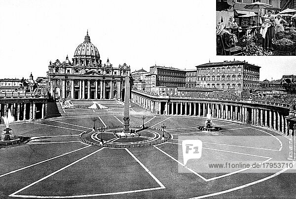 Historisches Foto (ca 1880) von Rom  Panorama von Rom und der Kuppel des Petersdoms  Italien  Historisch  digital restaurierte Reproduktion einer Originalvorlage aus dem 19. Jahrhundert  genaues Originaldatum nicht bekannt  Europa