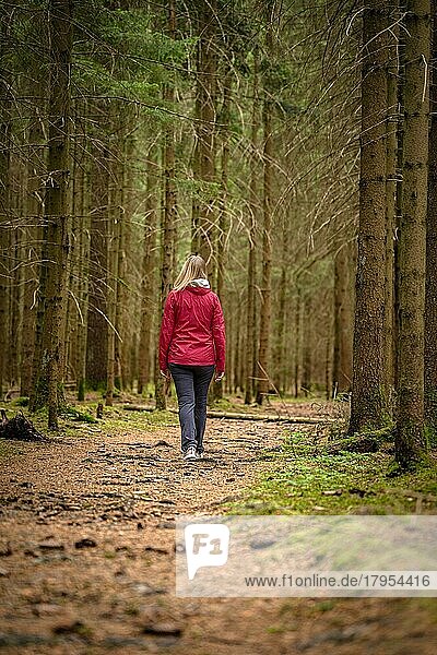 Frau auf einem Waldweg im Schwarzwald  Deutschland  Europa