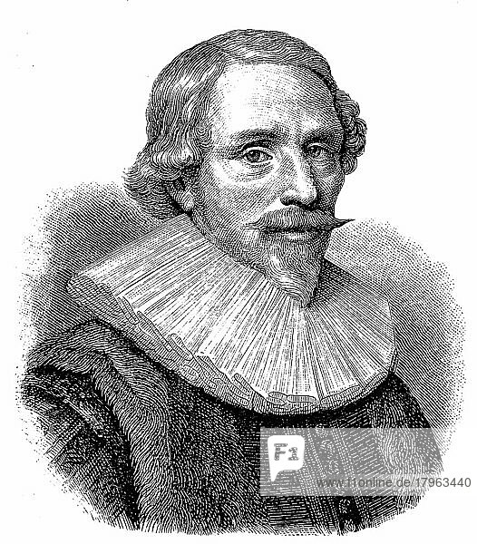 Jacob Cats  10. November 1577  12. September 1660  r ein niederländischer Dichter und Politiker  Historisch  digitale Reproduktion einer Originalvorlage aus dem 19. Jahrhundert