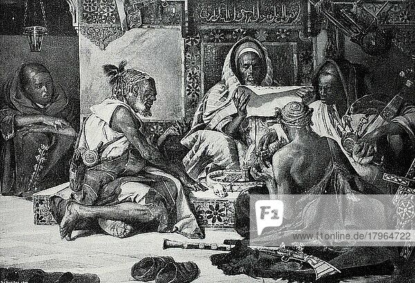 Schreiber in Arabien auf dem Markt  mit seiner Kundschaft  1898  Historisch  digitale Reproduktion einer Originalvorlage aus dem 19. Jahrhundert  Originaldatum nicht bekannt