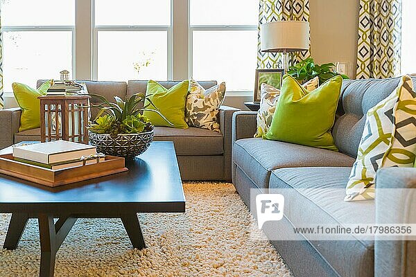Schöner Wohnbereich mit Couchtisch und Couch in der neuen Wohnung