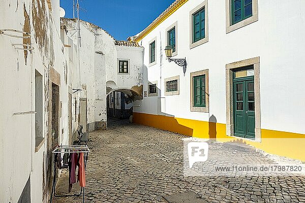 Charming square with the arch in old town of Faro  Algarve  south Portugal