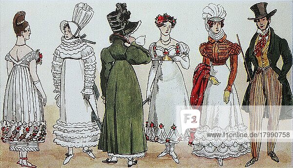 Mode  Kleidung  Mode in Frankreich  Mode in Paris von (1814)  1830  digitale verbesserte Reproduktion nach einem Original aus dem Jahr 1900Mode  digital verbesserte Reproduktion einer Illustration aus dem 19. Jahrhundert