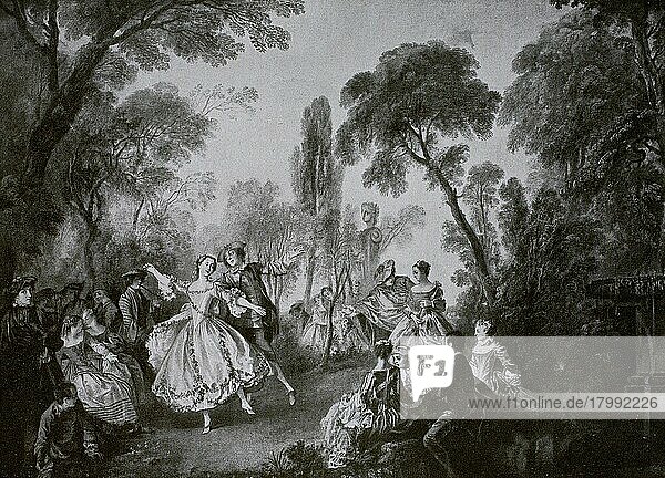 Ländliches Fest im 18. Jahrhundert in Frankreich  Historisch  digitale Reproduktion einer Originalvorlage aus dem 19. Jahrhundert  Originaldatum nicht bekannt