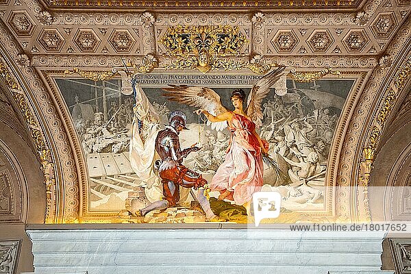 Deckengemälde mit Engel und Offizier in Rüstung  Europa/  Vatikanische Museen  Vatikanstadt  Vatikan  Rom  Latium  Italien  Europa
