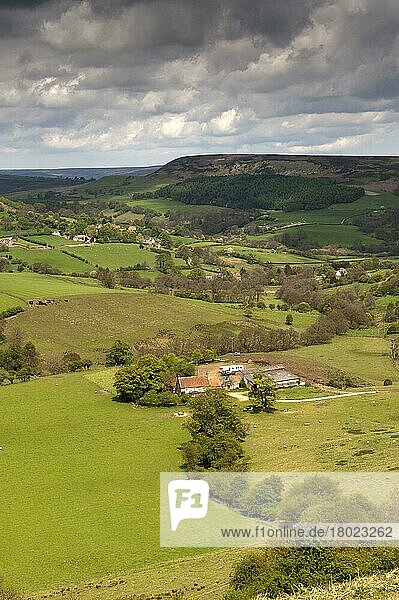 Blick auf die hügelige Landschaft in der Nähe von Hawnby  North York Moors N. P. North Yorkshire  England  Mai