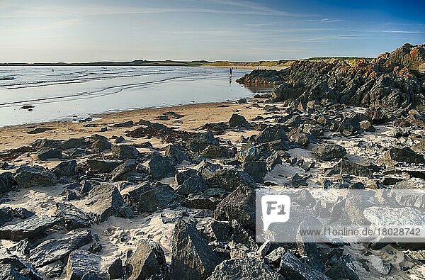 Blick auf felsigen Strand  Newborough  Anglesey  Wales  August
