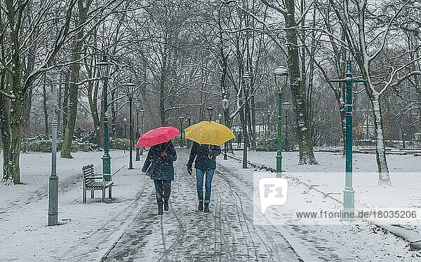 Berlin 03. 01. 2021: Walk winterly  snow  Gaslaternenmuseum  Großer Tiergarten  park  Berlin  Germany  Europe