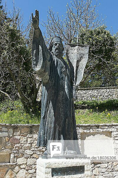 Statue des orthodoxen Metropolitan Germanos von Patras  Lavras  Kloster  Moni Agia Lavra  Kalavryta  Achaia  Peloponnes  Griechenland  Europa