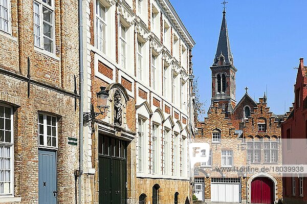 Häuser und Glockenturm  Altstadt von Brügge  Flandern  Belgien  Europa