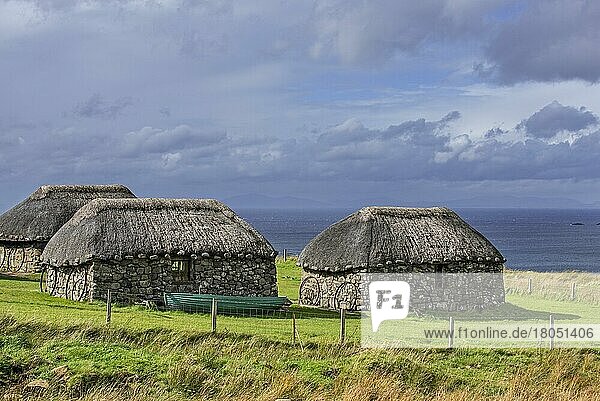Strohgedeckte Hütten im Skye Museum o  Life  Kilmuir  Isle of Skye  Schottland  UK  Island  Europa