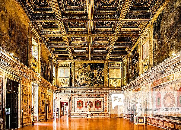 Richly decorated hall in Palazzo Duccale  royal palace  Castle San Giorgio  Mantua  Lombardy  Italy  Mantua  Lombardy  Italy  Europe