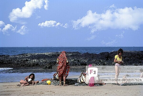 Pleople on a beach  Goa  perfect for a holiday  India  Asia