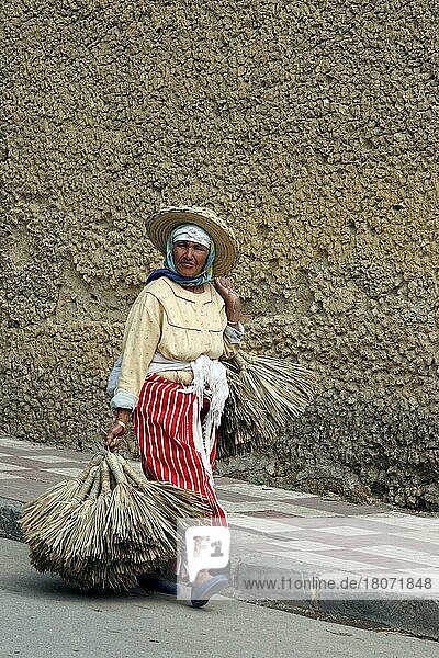 Alte Berberfrau trägt Waren zum Markt in Tetouan  Marokko  Nordafrika  Afrika