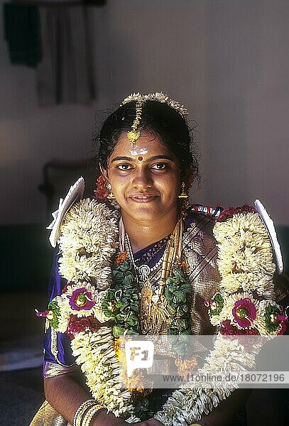 Nattukottai Chettiar  Braut der Gemeinschaft Nagarathar  Chettinad  Tamil Nadu  Indien  Asien