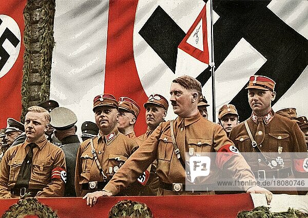 Adolf Hitler (* 20 April 1889 in Braunau am Inn) (? 30 April 1945 Berlin)  Leader of the Nazi Party  Reich Chancellor from 1933  also self-appointed 'Fuehrer' and head of state of Germany