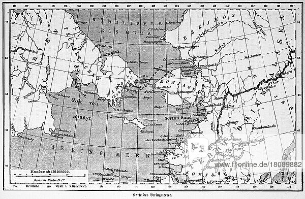Historical map 1885  Russia  Siberia  North America  Alaska  Yukon River  Northern Arctic Ocean  Bering Sea  Inuit  grid of degrees  Arctic Circle  Europe
