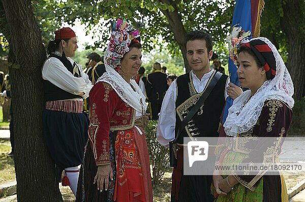 People in traditional costumes at festival in Kerkira  Corfu Town  Corfu  Ionian Islands  Greece  Europe