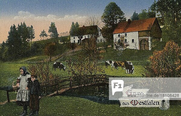 Gruß aus Westfalen Deutschland  Ansicht um ca 1900-1910  digitale Reproduktion einer historischen Postkarte