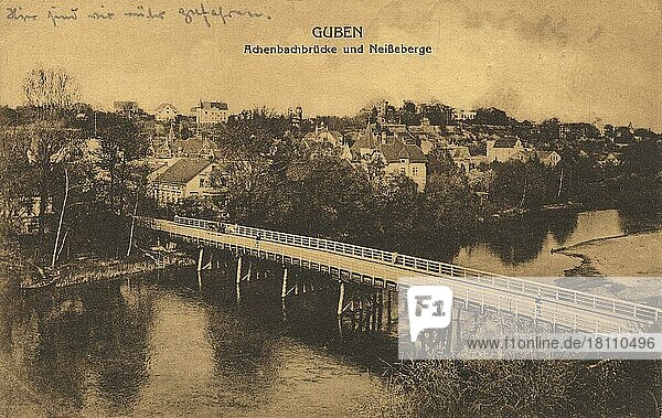 Guben  Achenbachbrücke und Neißeberge  Niederlausitz  Brandenburg  Deutschland  Ansicht um ca 1900-1910  digitale Reproduktion einer historischen Postkarte  Europa