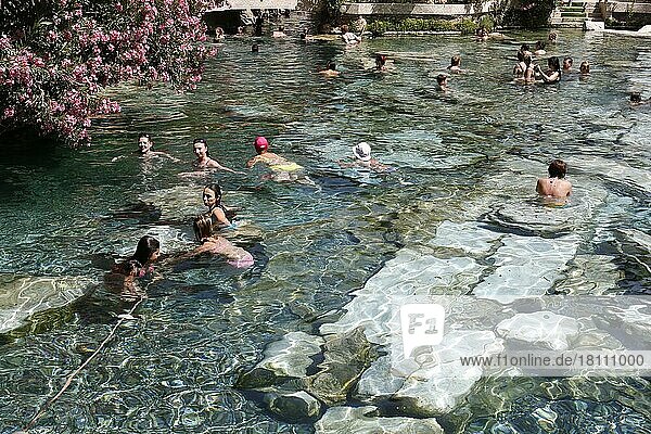 DENIZLI  TURKEY  21 MAY. People bathing in Cleopatra's thermal pool at Hierapolis on 21 May 2013. Cleopatra's pool near Pamukkale travertine springs. Cleopatra is one of the most visited sights in Turkey today